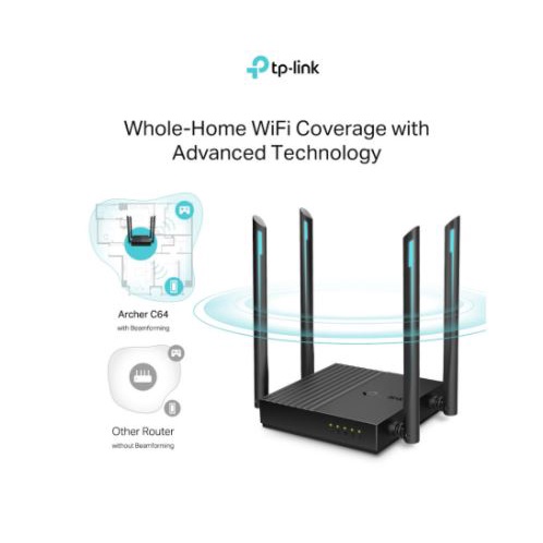 Wireless wifi router tp-link 1267Mbps gigabit rj45 lan dual band 4 antenna access point IPv6 IPTV WPA3 cloud ac1200 archer c-64 c64