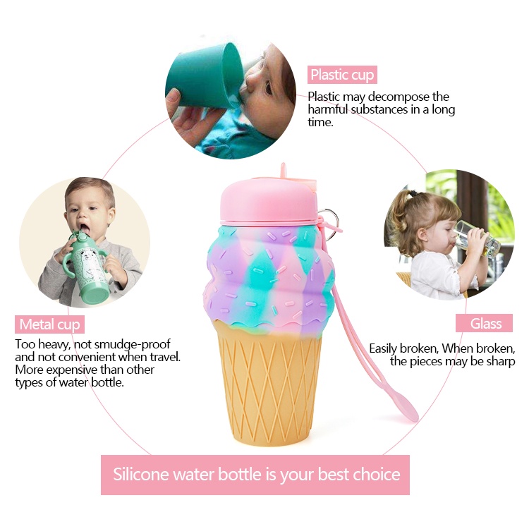 Botol Minum Anak Lipat Silikon Sedotan | Tumbler Minimalis Karakter Ice Cream