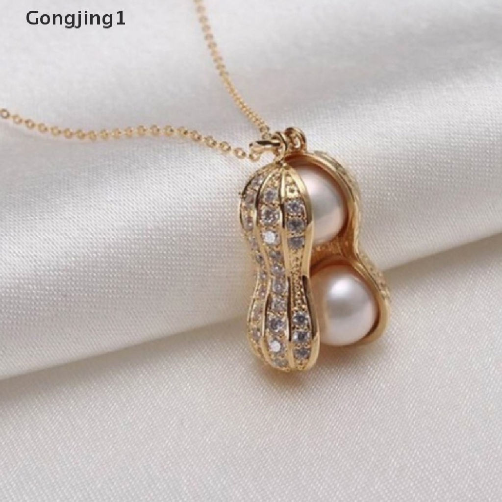 Gongjing1 Kalung Wanita Liontin Desain Kacang Hias Mutiara Untuk Pesta / Pernikahan