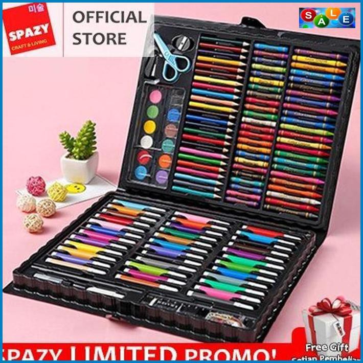 

✅Baru 150 Pcs Pensil Warna Alat Tulis Set Crayon pensil warna Colouring Set 150pcs art - Hitam,