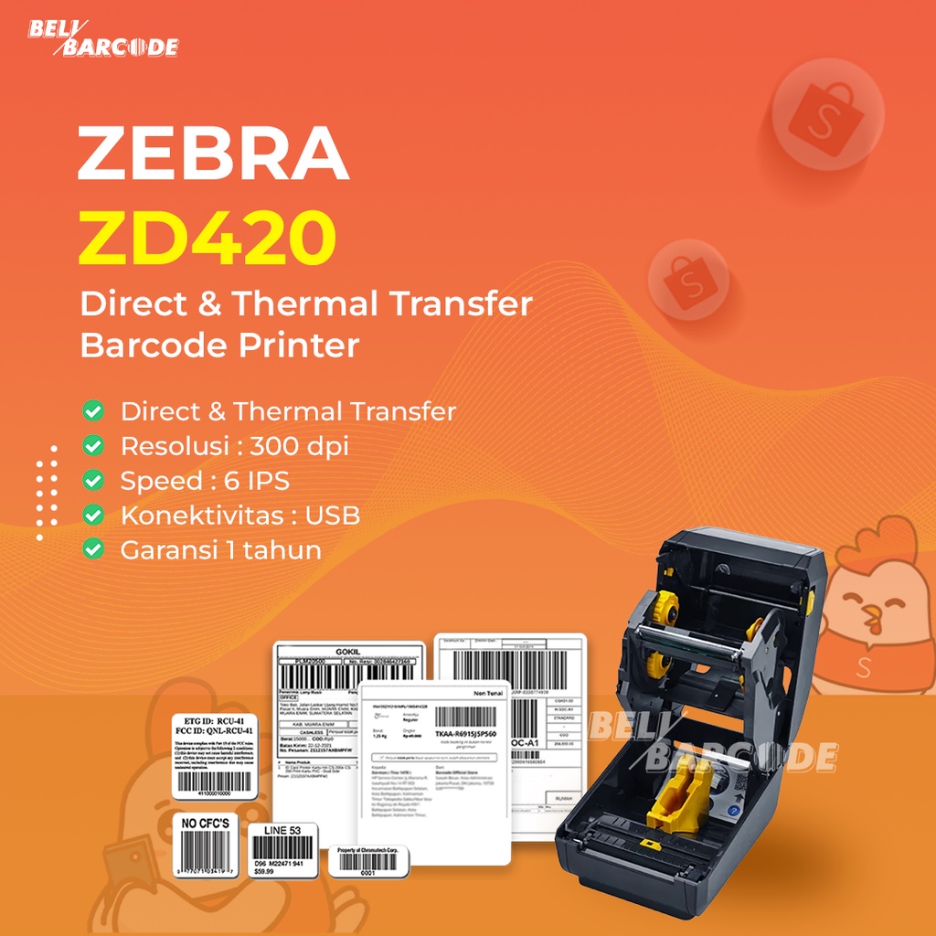 PRINTER LABEL ZEBRA ZD 420 CETAK BARCODE DIRECT THERMAL TRANSFER 300 DPI USB