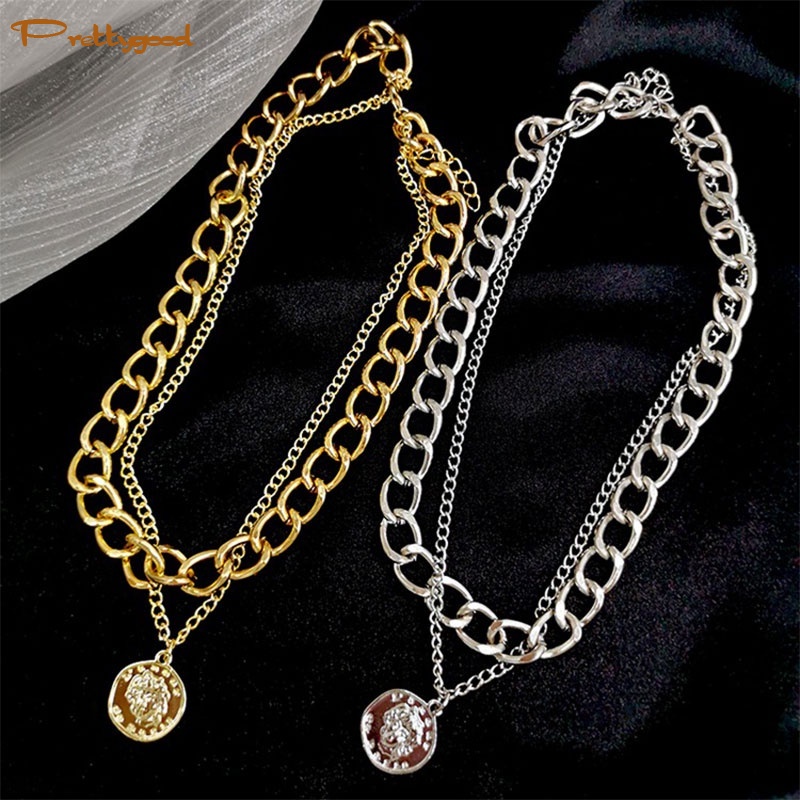 Kalung Rantai Double Layer Dengan Liontin Bahan Titanium Steel Gaya Hip Hop -PD