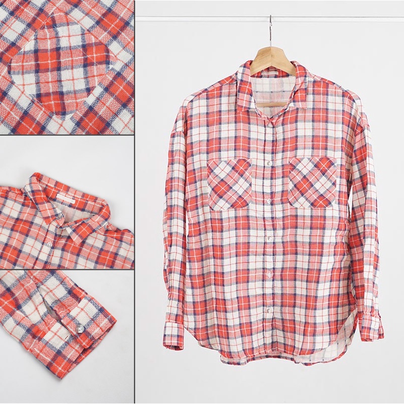 GU BY UNIQL* Kemeja wanita kotak kotak branded original-4