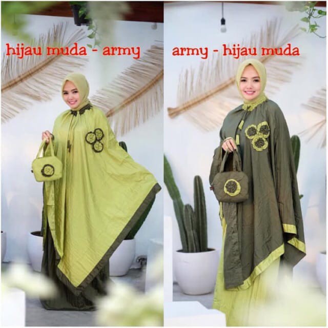 mukena ponco gema hijau muda army/army hijau muda