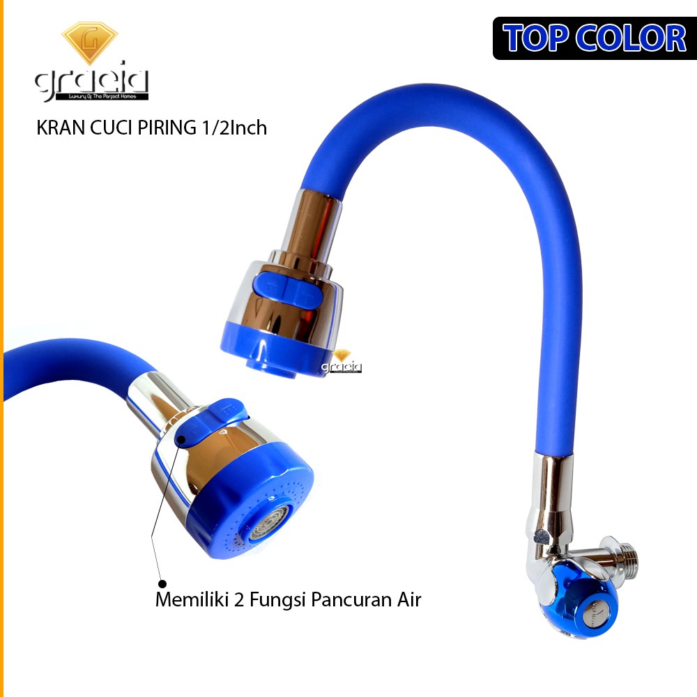 Kran Angsa Flexible Warna Biru 2 Mode Pancuran Air Kran Cuci Piring 1/2&quot; TOP COLOR Kran Cuci Piring