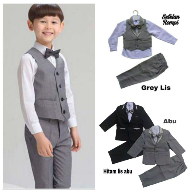 SET JAS / ROMPI 4 IN 1 ABU GREY SILVER CLASSIC 0-12 TAHUN SETELAN JAS ANAK LAKI LAKI