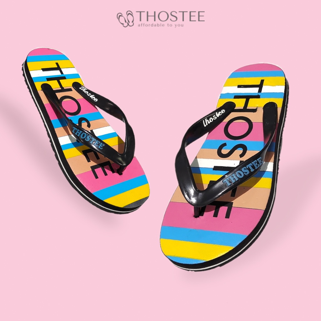 Thostee Sandal Jepit Karet Wanita Rainbow Raja.Kpop