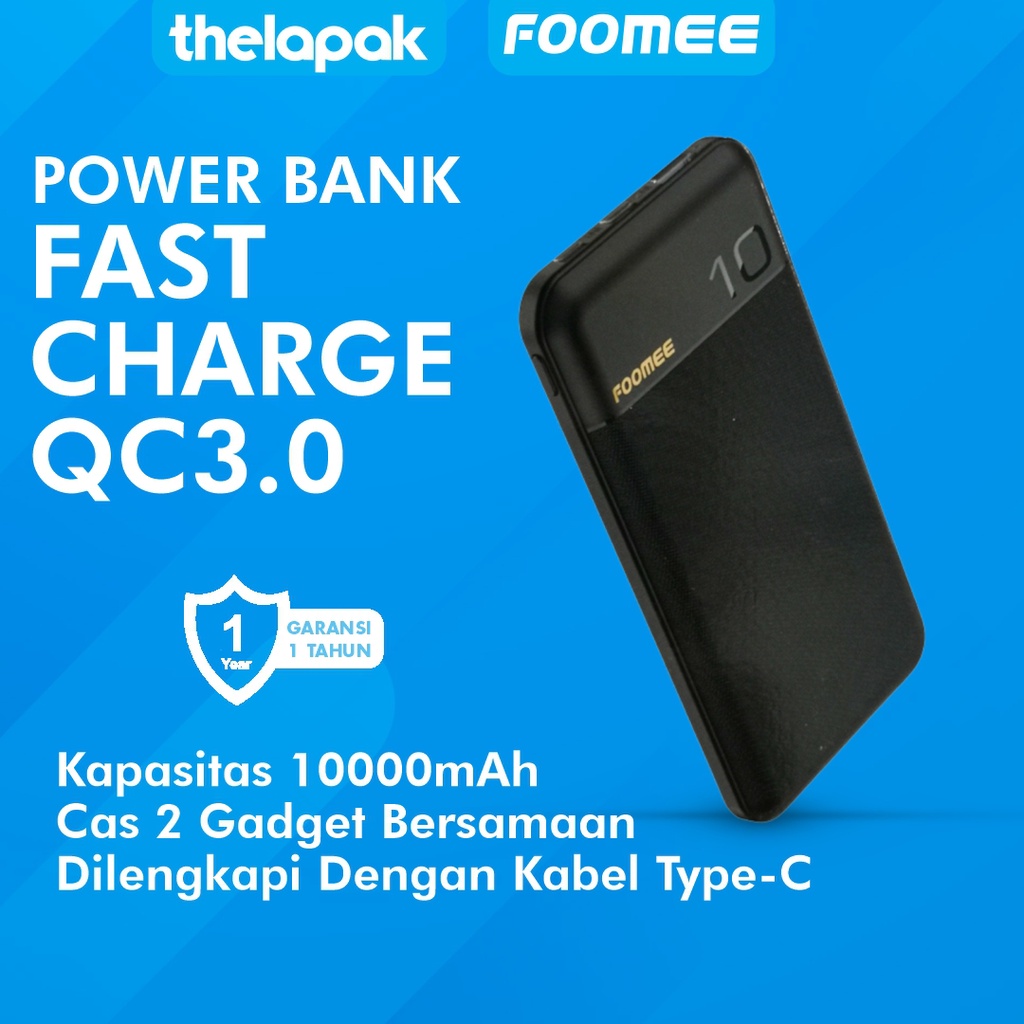 Powerbank 10000mAh Foomee AZ10 Power Bank QC3.0 + PD 18W Original Garansi Resmi