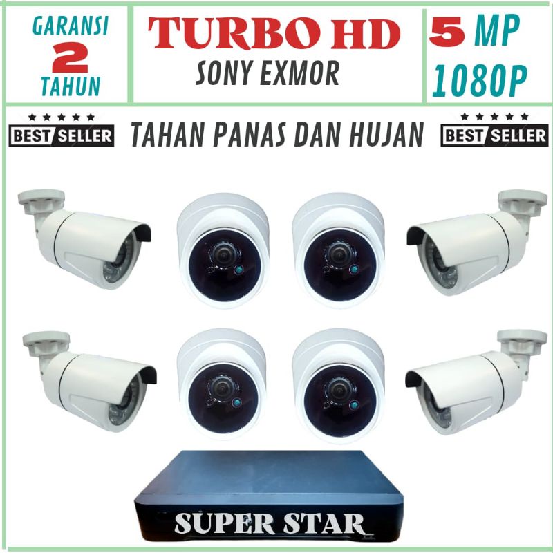 PAKET CCTV 8 CHANNEL 8 KAMERA LENSA 5MP 1080 IC SONY TURBO HD TAHAN PANAS DAN HUJAN