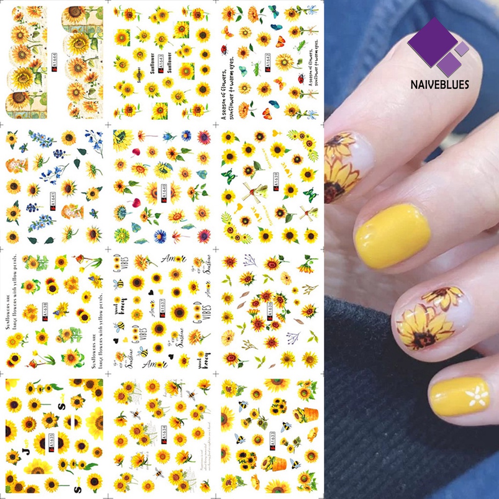 Naiveblue Stiker Kuku Motif Bunga Matahari Untuk Nail Art