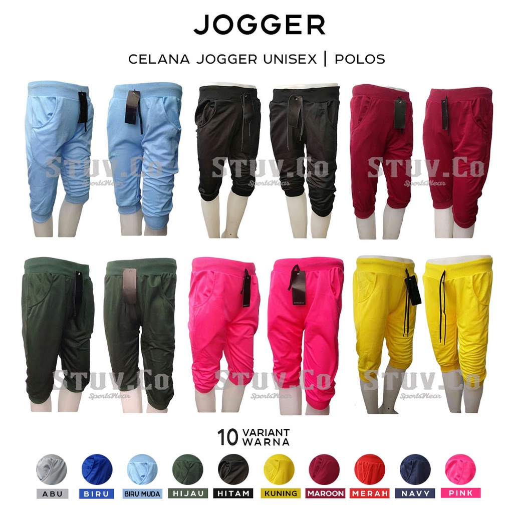 CELANA JOGGER PENDEK 3/4 JOGGER PANTS OLAHRAGA PRIA WANITA JOGGING SENAM GYM FITNESS M,URAH