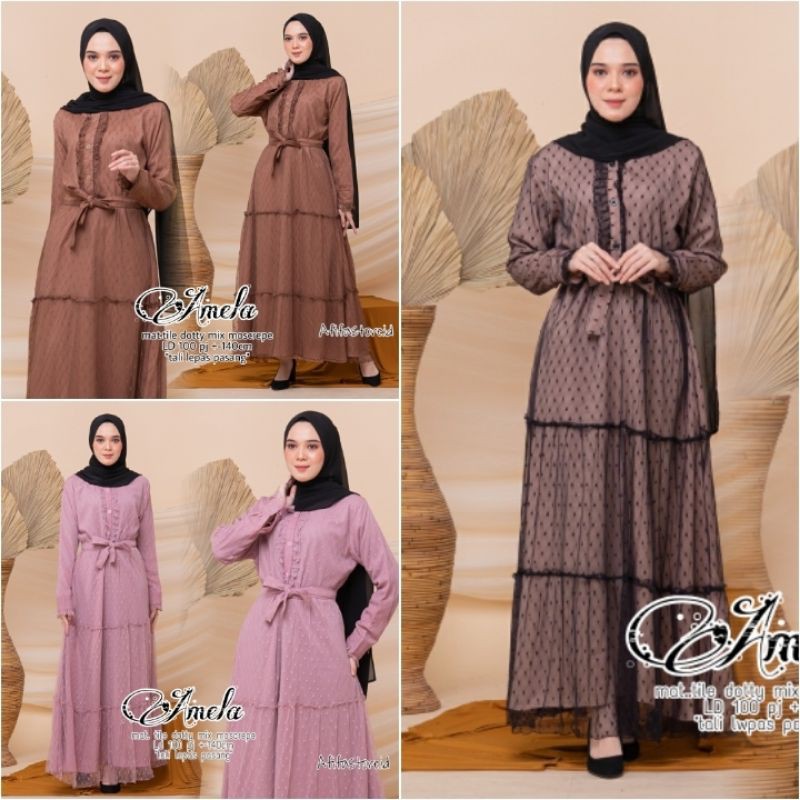 Amela gamis moscrepe mix tile dotty busui maxi dress