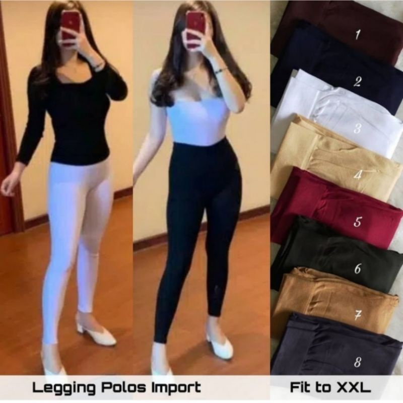 Legging Polos Import Hw Premium Tebal Fit S-XXL (Bb 40-85 kg) Jumbo