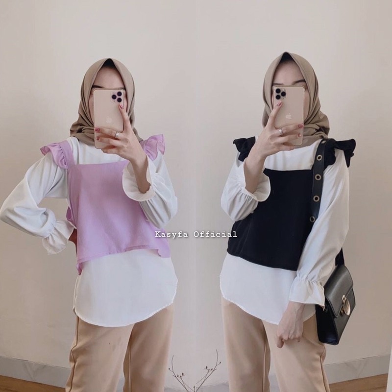 LILLY BLOUSE 2IN1 // SET BLOUSE PUTIH ROMPI WARNA