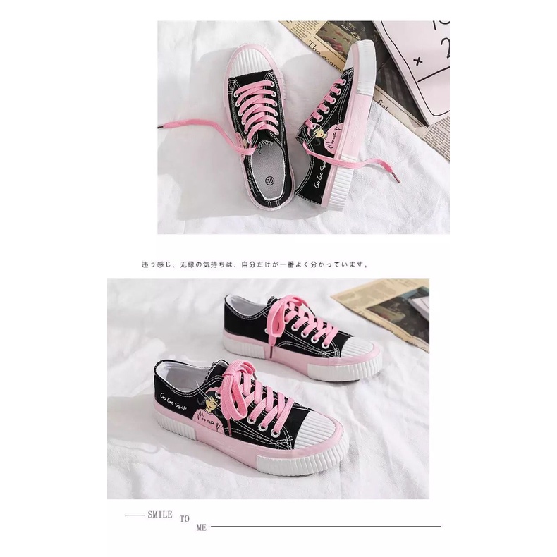 IDEALIFESHOES SEPATU KANVAS WANITA ABG WARNA PINK IMPORT SEPATU CEWEK CUTE SHOES  KY-04