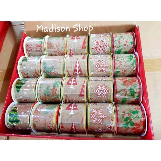 PITA NATAL KAWAT GULUNG DEKORASI PARCEL NATAL HIASAN PITA CRAFT SNOWFLAKE