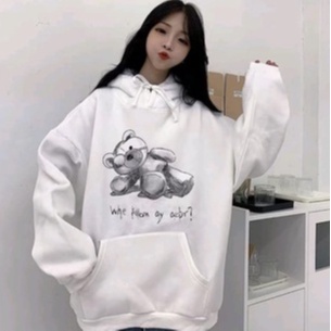 WHE KILLOM BEAR HOODIE WANITA KOREA STYLE FASHION SIZE M - XXL  -  HOODIE WANITA TEBAL