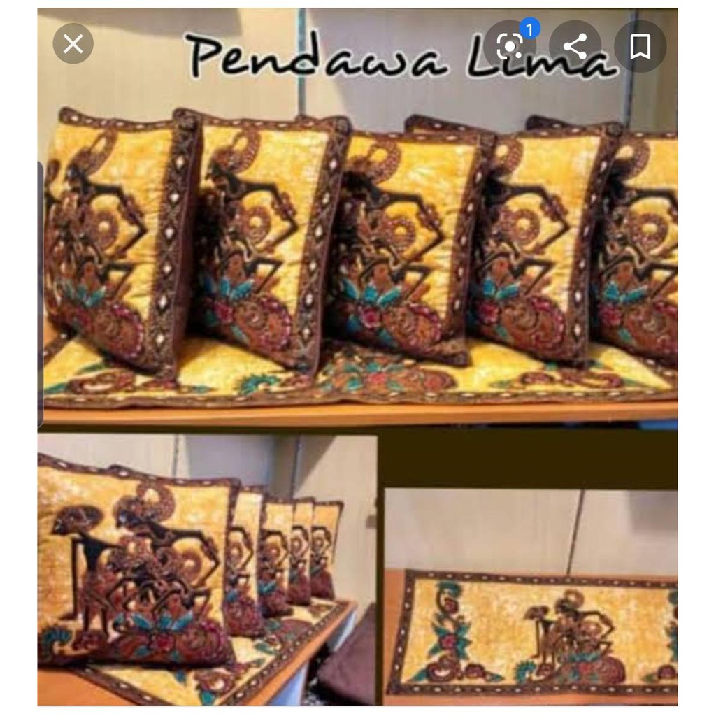 set sarung bantal sofa batik  dan taplak meja tamu motif wayang