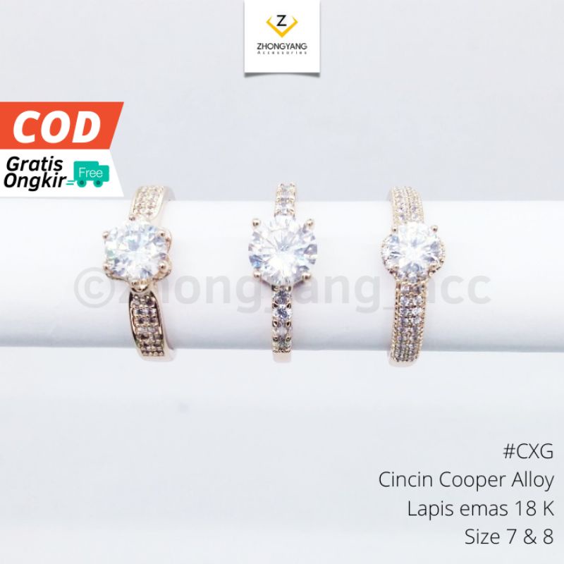 Zhongyang - Aksesoris Cincin Wanita Xuping Permata Zircon Bulat Replika Berlian Gold Mewah Lapis Ema