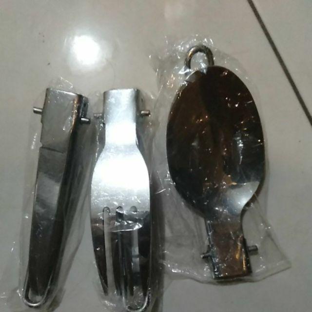 Sendok Garpu Pisau Lipat Stainless Steel Darurat Outdoor Hiking Camping Murah Bandung