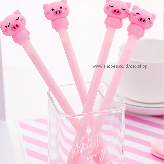 SATUAN Pulpen Pink Piggy / Babi Pig Gel Pen / bolpen animal binatang lucu unik murah souvenir