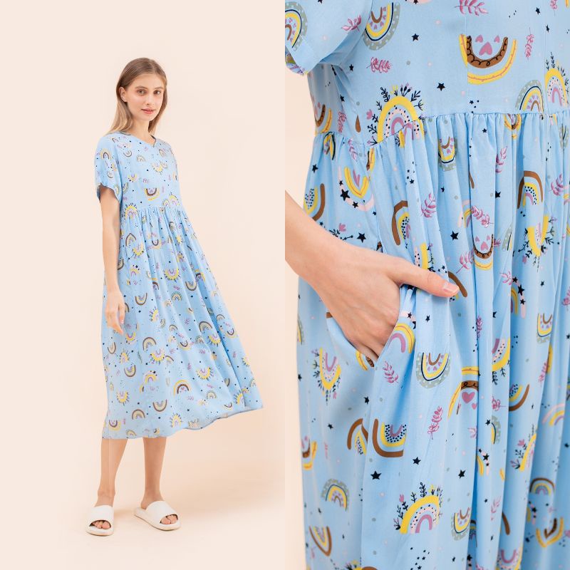 [BISA COD] DASTER KHALIFS BY KHALIFS.SLEEPWEAR | KHALIFS.ID-Hellen Rainbow Blue