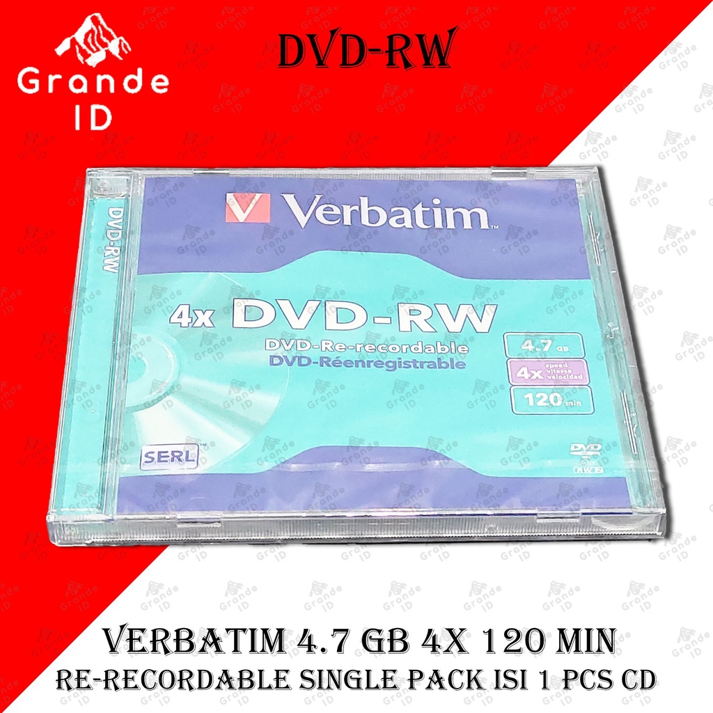 DVD-RW VERBATIM SINGLE PACK 4.7 GB 4X 120 MIN CD KOSONG CD BLANK