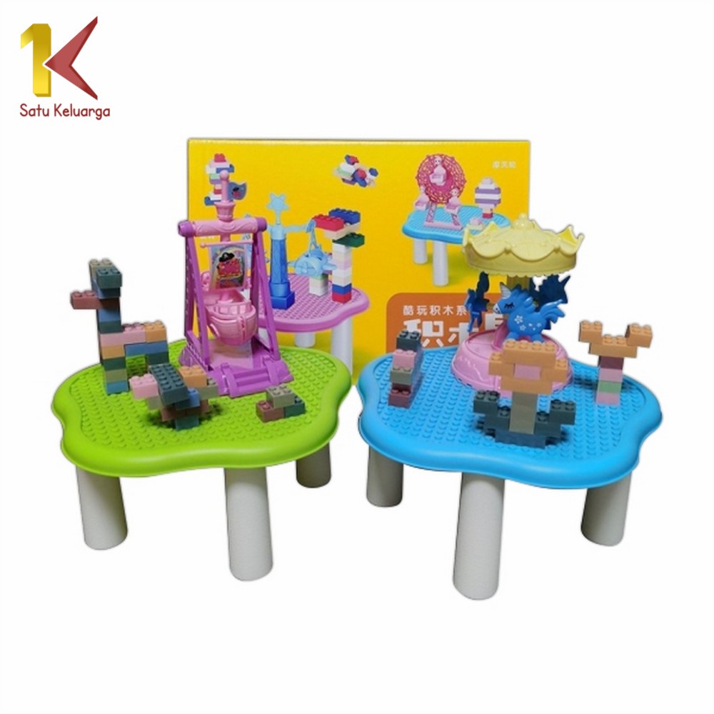 Satu Keluarga Mainan Balok Susun M212 Theme Park Mini Set Meja DIY Mainan Edukasi Anak Bongkar Pasan