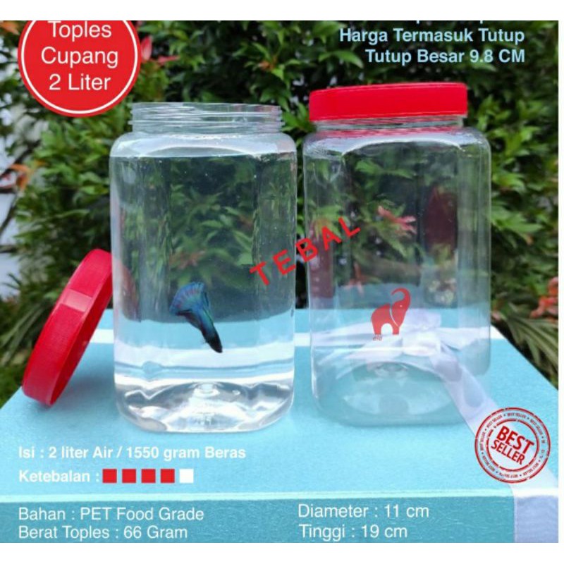 Toples Cupang 2L Toples Plastik Ikan Cupang 2 Liter / Toples Kue Tebal Berkualitas