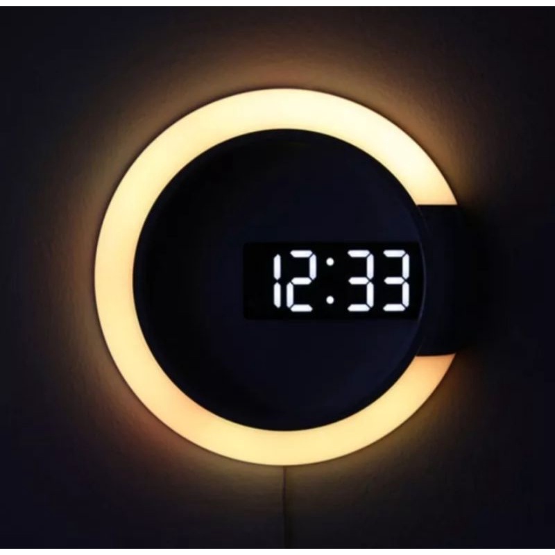 Jam Dinding Digital Modern Remote Control Lampu 7 Warna LED 3D Warna Warni