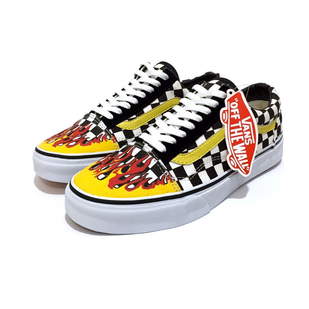 vans old skool checkerboard flame