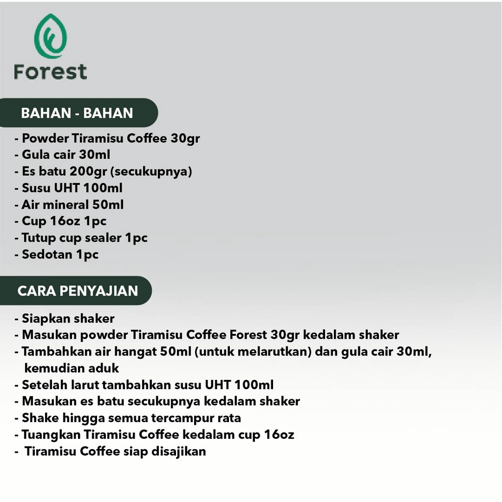 Bubuk Minuman COFFEE TIRAMISU Powder - FOREST Bubble Drink bubuk minuman