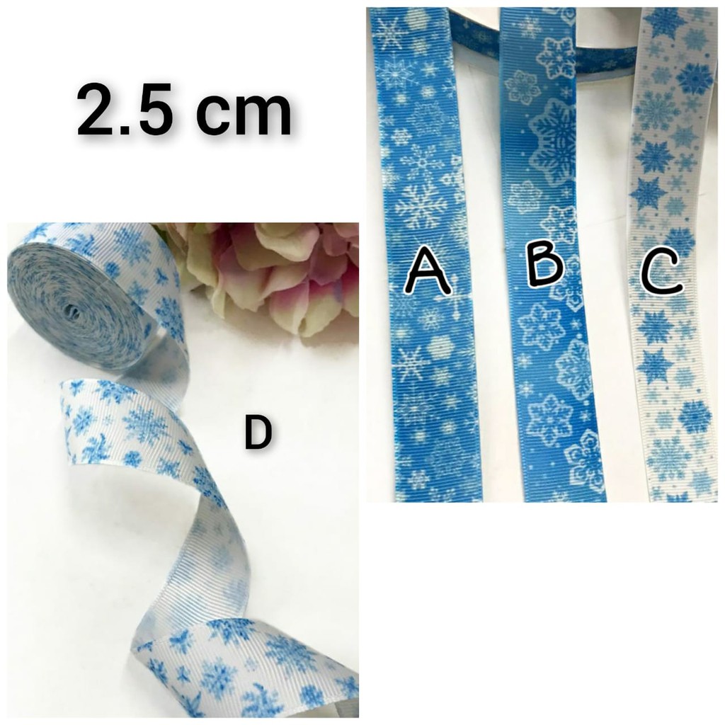 1 Yard  - PITA KADO | PITA HAMPERS | PITA GROSGRAIN MOTIF SNOWFLAKES | FROZEN