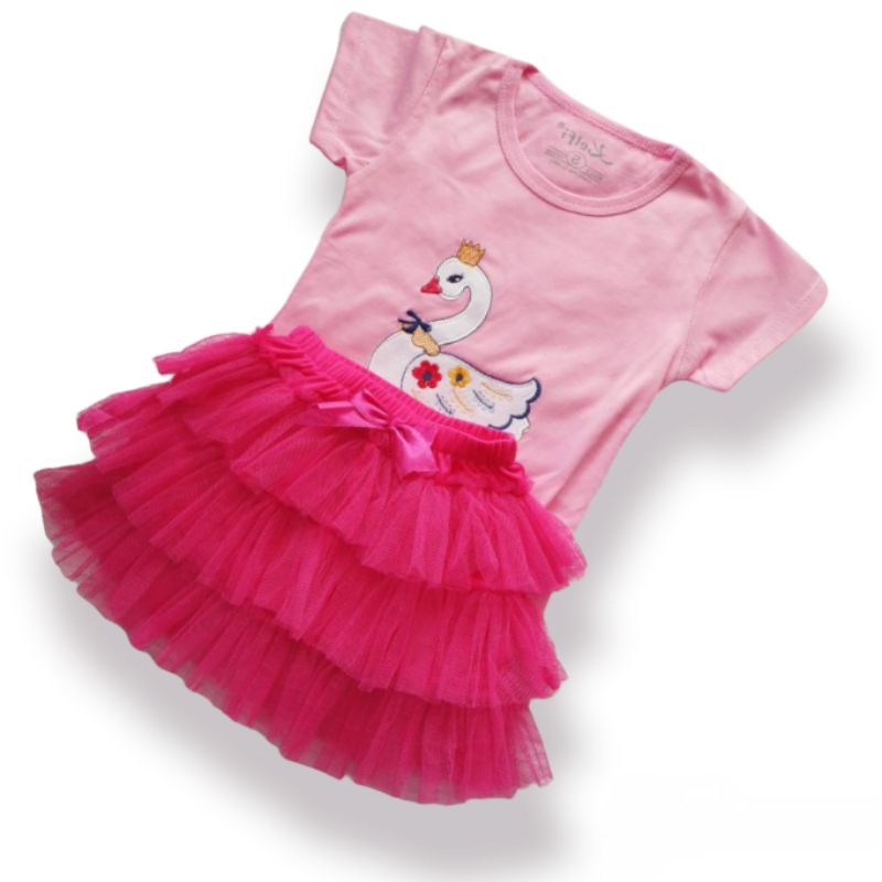 Setelan Anak Rok Tutu + Kaos Bordir 0 bulan - 2 tahun / Rok Tutu Anak + Kaos Anak Bordir