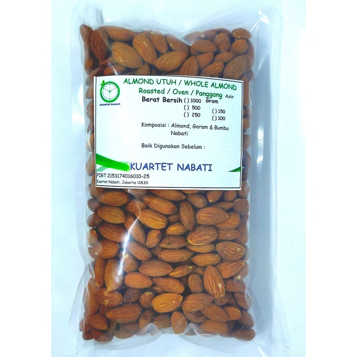 

1000gr Roasted Almond Premium - Kacang Almond Panggang Kupas - Oven - Matang - Size Besar 27-30 Varian Rasa Original/ Asin / Aktivasi SIAP MAKAN