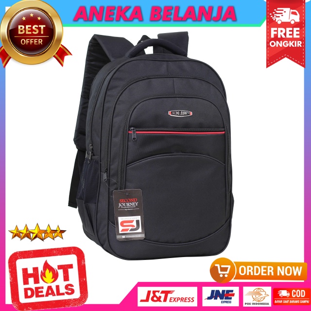 Ransel Backpack Pria Second Journey Hitam List Merah Free Raincover Berkualitas Cocok Untuk Sekolah