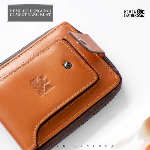 Dompet Pendek Pria Kulit Asli Model Kancing Resleting Dompet Cowok Lipat Keren Kulit Sapi Asli Premium Gerald Wallet Original Reven Bonus Box