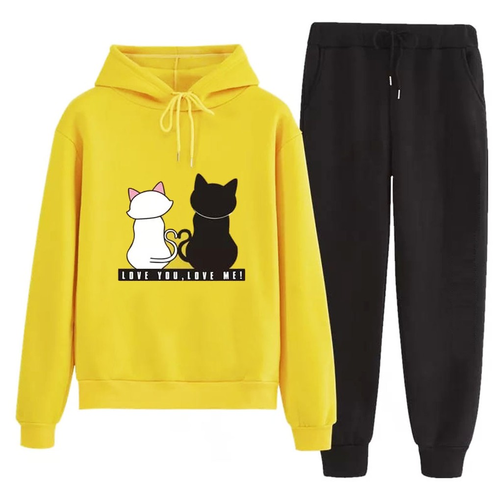 Bess - Setelan Set Jogger Wanita / Setelan Set Hoodie LOVE U LOVE ME