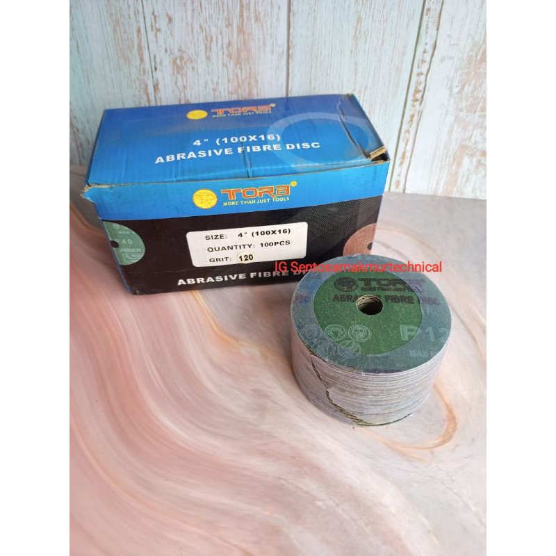 TORA 4&quot; Amplas Bulat Fiber Abrasive Fibre Disc Grit 60 80 100 120