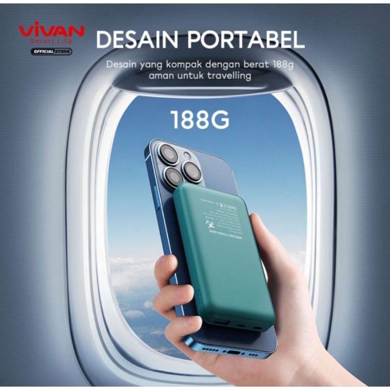 VIVAN Powerbank 10000 mAh VPB-W12 Wireless 3 Output Fast Charging 20W