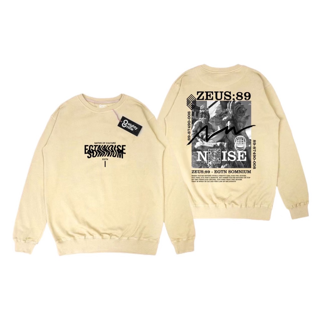 Eighty Nine Crewneck Cream Motif Simpel Pria/Wanita Premium Quality