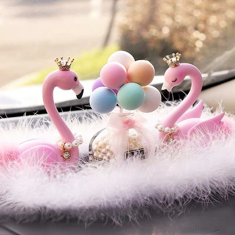 set mobil swan bebek mobil 1 Set Pajangan Dashboard Mobil Flamingo/angsa Couple Crown Bahan Premium