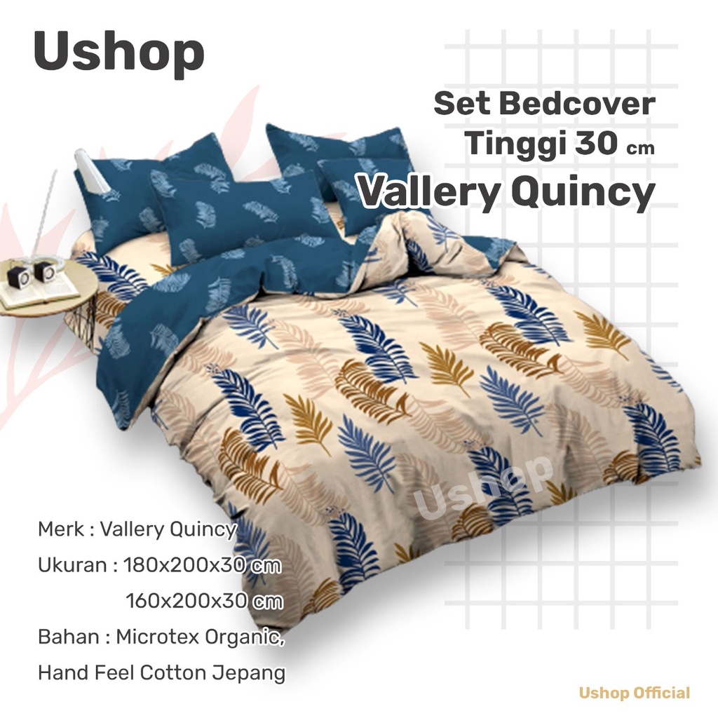 VALLERY Quincy Set Bedcover + Sprei Fitted Flat 180x200 / 160x200 Tinggi 30 Cm - King Queen USHOP