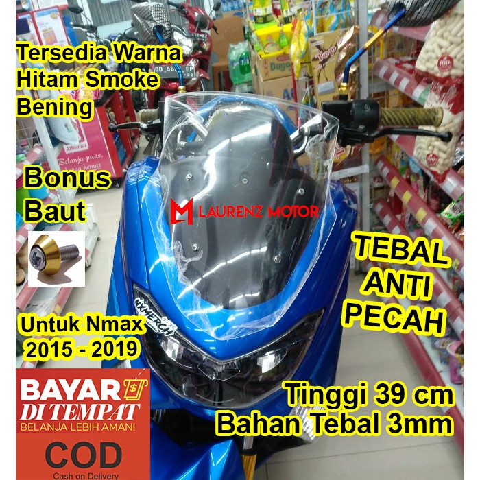 Visor Windshield NMAX N MAX old Tinggi 39CM Model Rata Hitam dan Bening Aksesoris Variasi NMax