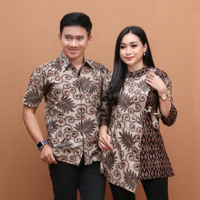 Batik wanita ASJ SA HRB026 Kenongo Kemeja Tosca Pendek Batik Fashion Baju Wanita - couple priawanita