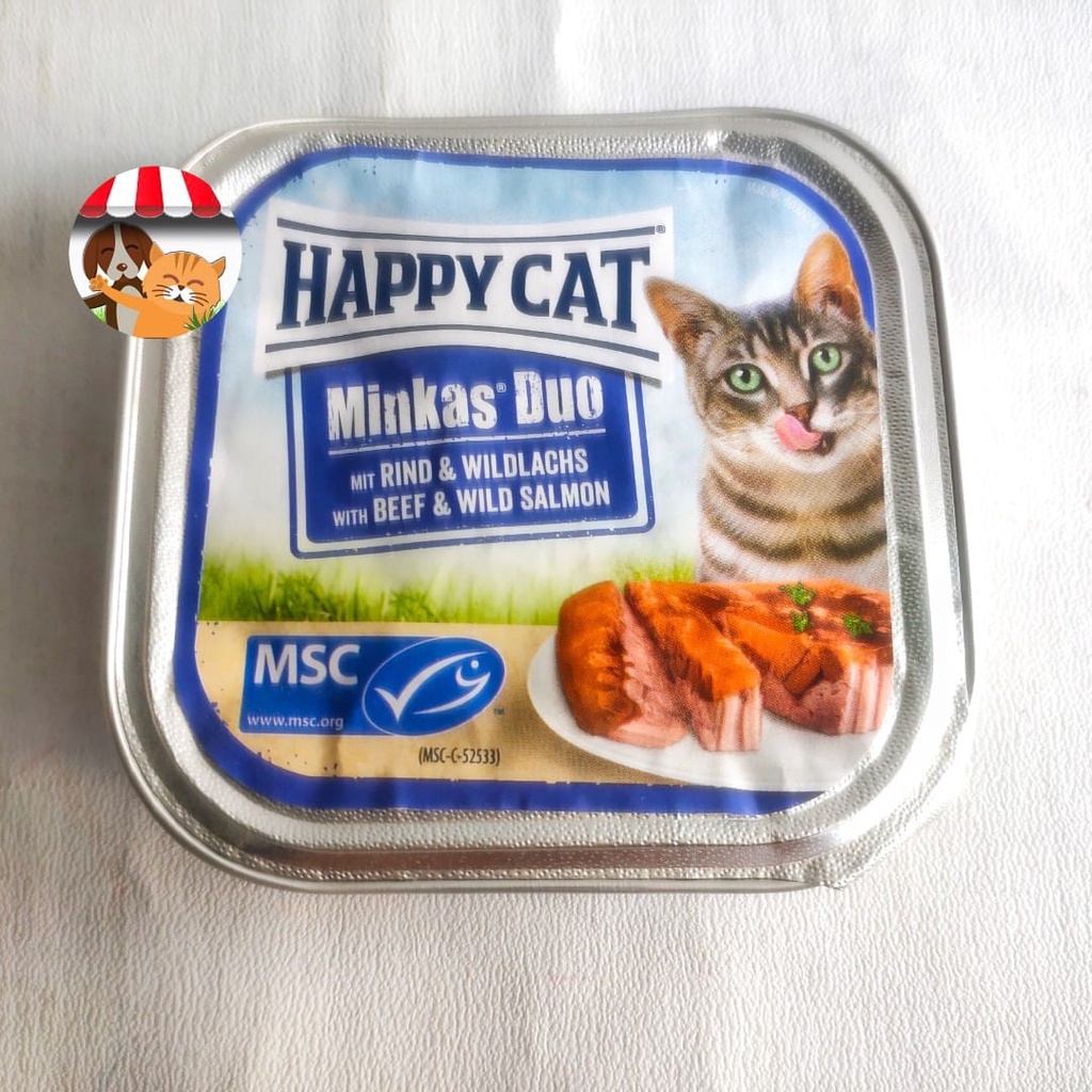 Happy Cat Minkas Duo Makanan Kucing Basah Daging Sapi dan Salmon 100gr