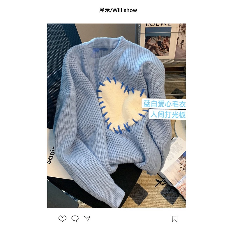 Sisjuly# Sweater Cinta Biru Wanita Untuk Wanita Musim Gugur Gan Musim Dingin Baru High-end Mid-lengt