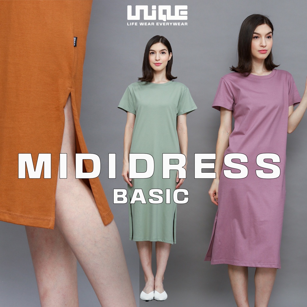 UNIQUE - (Dress Series) Kaos Polos Midi Dress With Slit