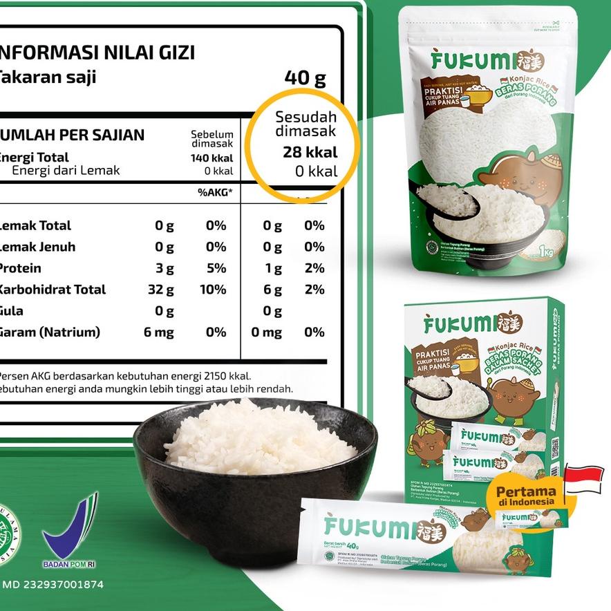 

Fukumi Beras Porang Box Sachet Isi 7 Shirataki Konjac Rice Diet Sehat 오
