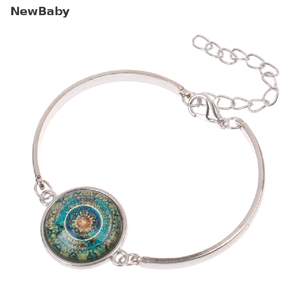 Newbaby Set Kalunggelang Tangananting Gantung Kaca Cabochon Motif Mandala India Untuk Wanita